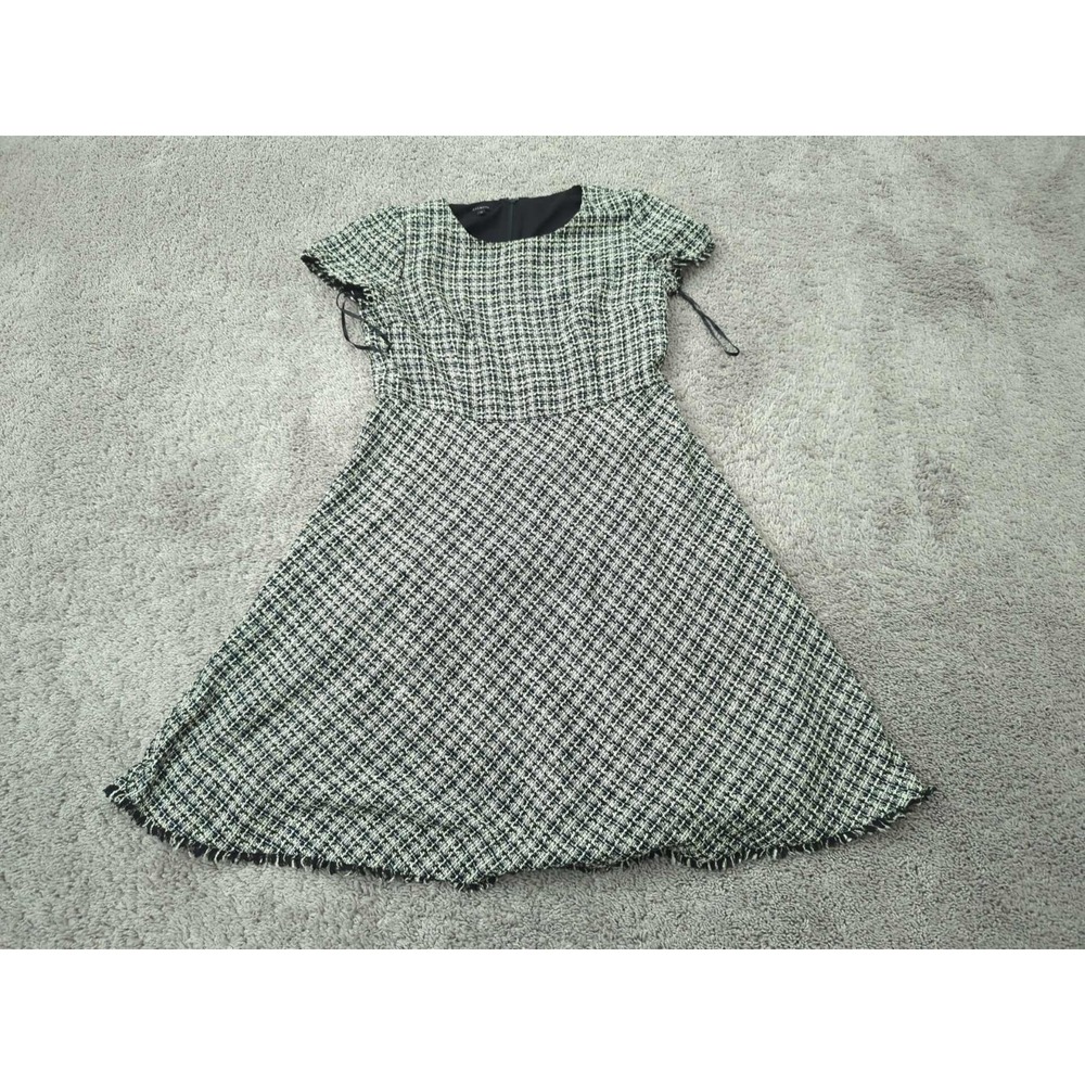 Talbots Dress 10 Black White Tweed Fit & Flare Midi Lined Modern Classic